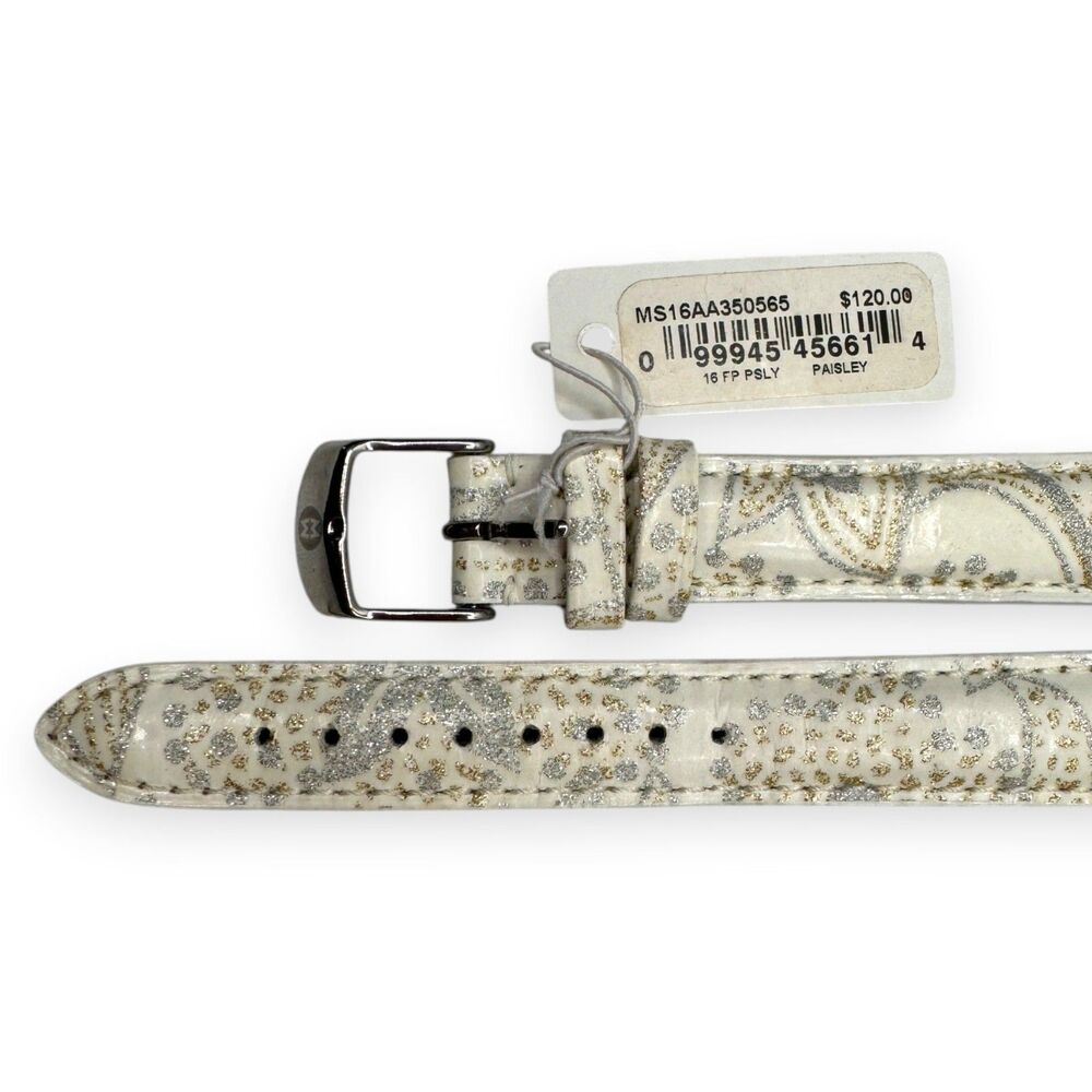 Michele 16mm Ivory Paisley Watch Strap Gold Silver NWT - Picture 5 of 6